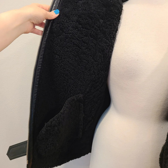 Maje Gombery Lamb Leather & Sheep Shearling Moto Jacket -NWT - Picture 7 of 10